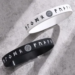 Vnox 12mm Silicone Bracelet for Men, Soft Rubber Silicone Wristband, Nordic Viking Compass Rune Almut Bangle Set