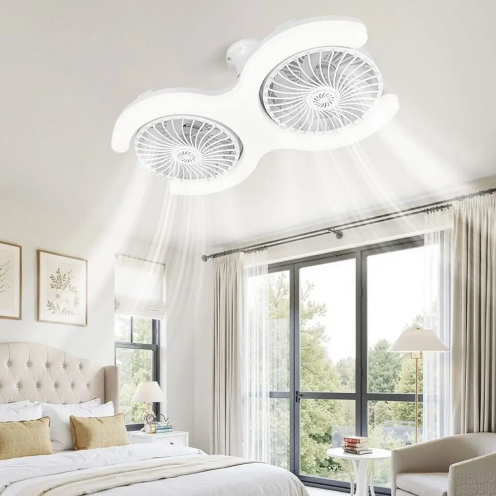 Silent Ceiling Fan Light Adjustable Angle Remote Control LED Fan Light Dimmable Light LED Light Source Double Head Fan Light