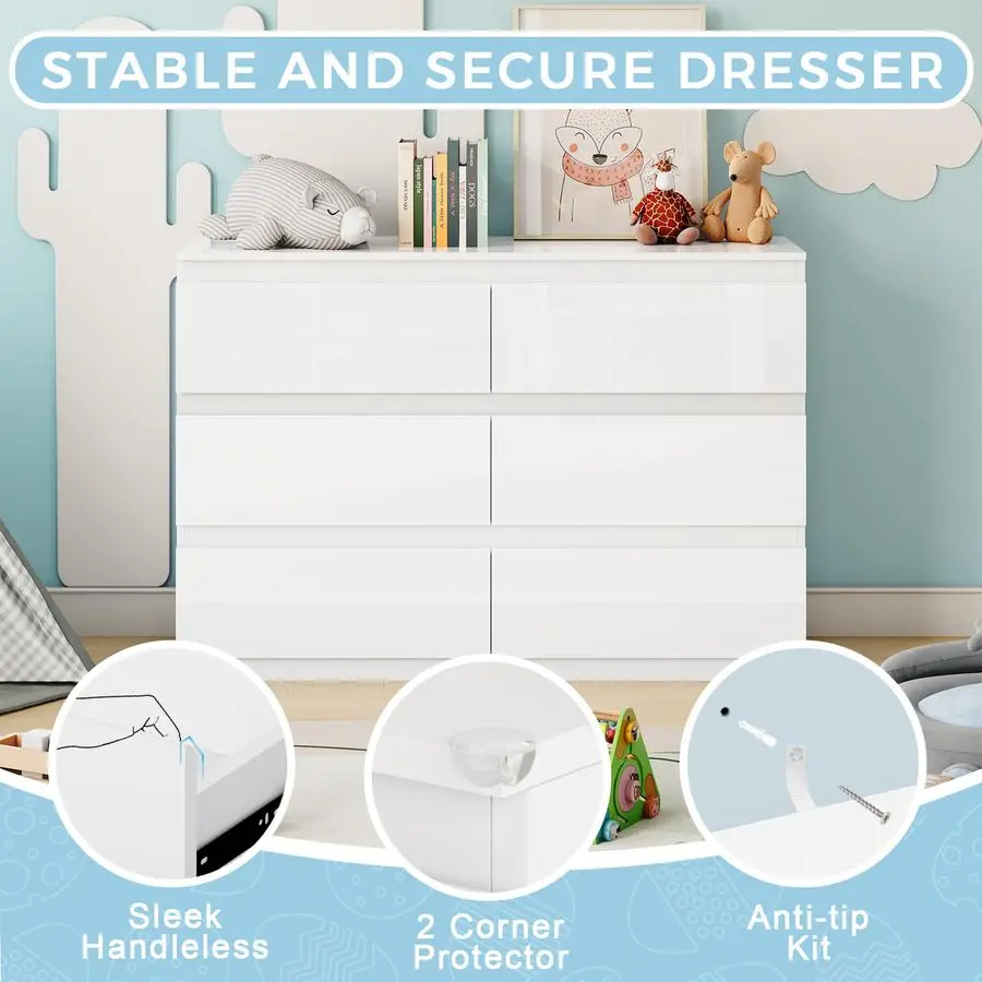 원목 서랍장, 침실용 옷 보관용 6단 서랍장, 넓은 서랍이 있는 모던한 서랍장, 넓은 원목 서랍장