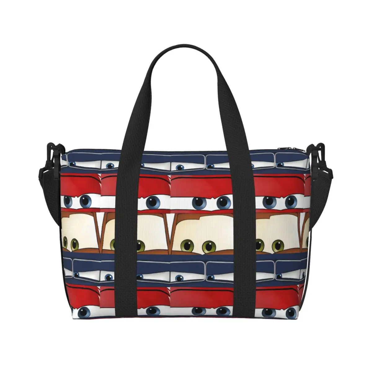 

Custom Lightning McQueen Tote Bag Women Large Capacity fictional stock car Beach Gym Shoulder Travel Bag