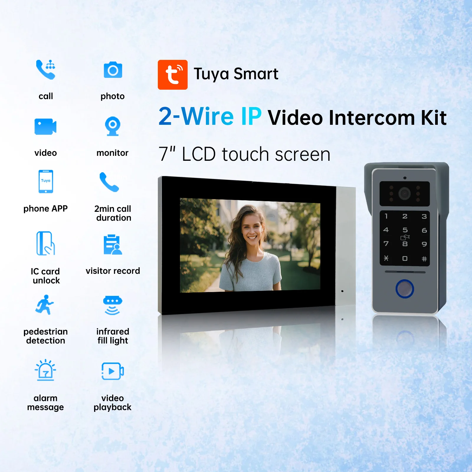 

2 Wire Wireless Video Intercom System 7" IPS LCD Screen RFID Unlock Night Vision Tuya Smart Wifi Video Doorbell 1080P