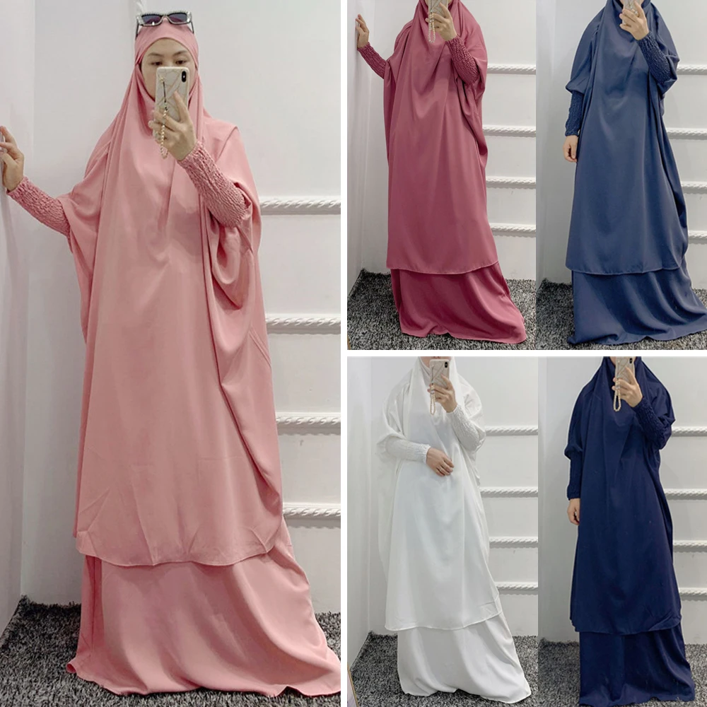 

Women Muslim Prayer Garment Khimar Skirt 2 Pieces Set Eid Hooded Hijab Dress Islamic Abayas Burqa Abaya Turkey Kaftan Ramadan