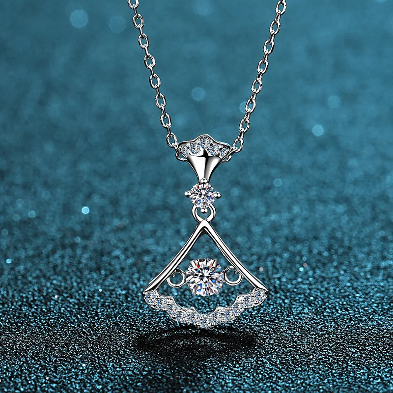 Luxury Platinum Pt950 0.3CT Moissanite Diamond Necklace Women Skirt Fan Pendant Collarbone Chain Niche High Quality Fine Jewelry