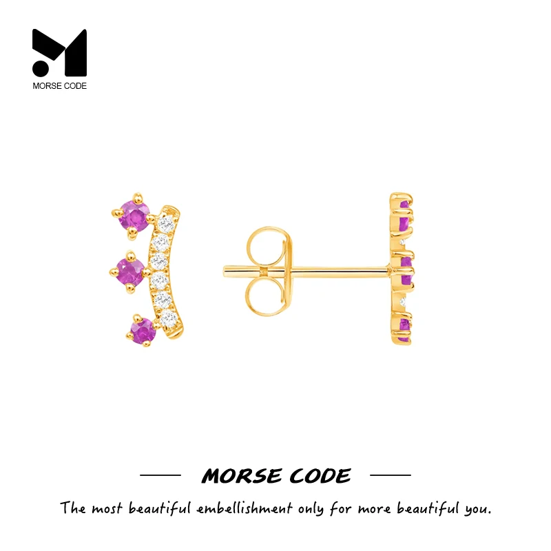 MC S925 Sterling Silver Rose Red Zircon Hoops Earrings For Women Jewelry Enamel Piercing Stud Earrings Gifts Femme Brincos Aros