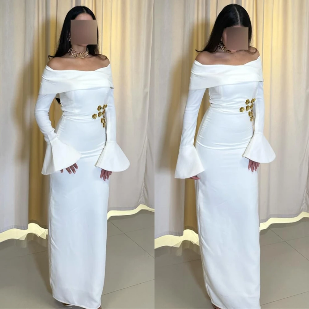 

Customized Graceful Boat Neck Evening Dress and Exquisite Satin Special Occasion Gowns and Temperament Long Sleeves Prom Dresses
