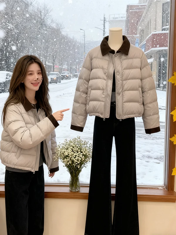 

Корейская зимняя утепленная хлопковая куртка для женщин: свободный крой, стройнящий силуэт, модная верхняя одежда с воротником, цветное пальто