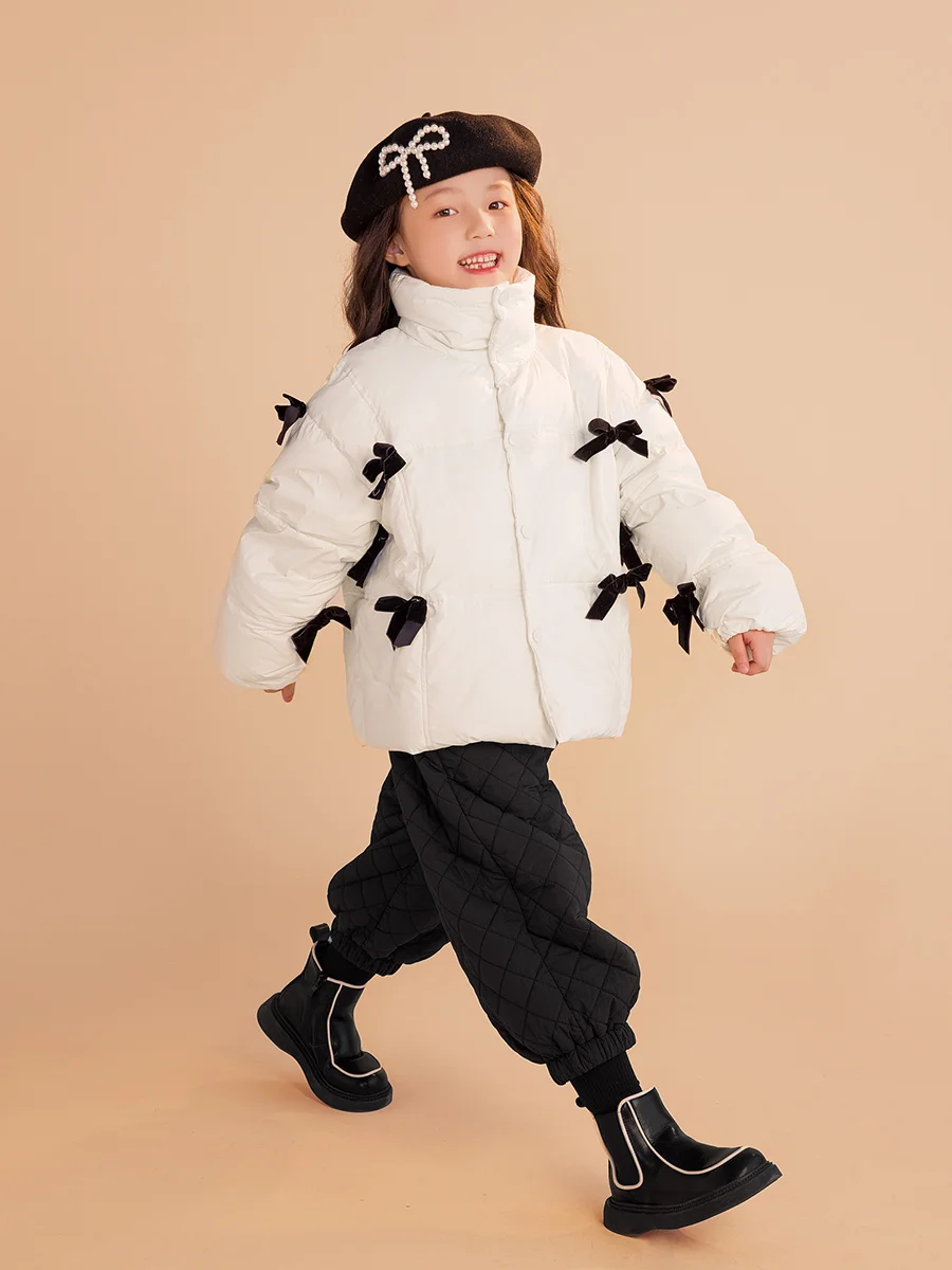 Thick Coat + Pant Set Baby Girl Clothing 2022 Winter White Black Fashion 3T 8yrs Kids Clothes 100cm 150cm Child Outerwear