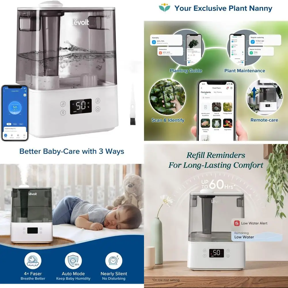 Humidificador de Niebla Fría de 6L para Habitaciones Grandes con Relleno Superior, Difusor de Aceites Esenciales, Control por App y Voz, Modo Automático, Silencioso para Dormir