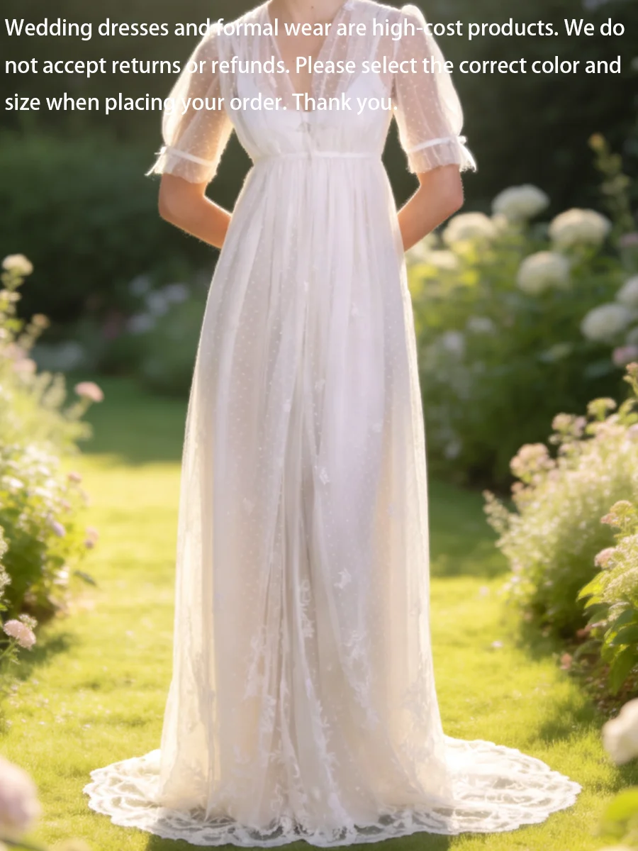 Classic V-Neck Half Sleeve Satin Tulle Straight Bride Wedding Dresses Bridal Gowns Customized