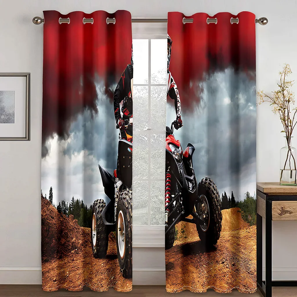 Cheap Truck Racing Car Off-road Vehicle Thin Windows Curtains for Boys Living Room Bedroom Valance Decor 2 Pieces Free Shipping