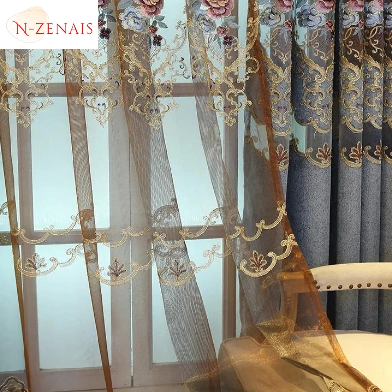

Custom Size！！European Luxury Villa American Hollow Peony Embroidered Elegant Thick Curtains for Living Dining Room Bedroom Decor