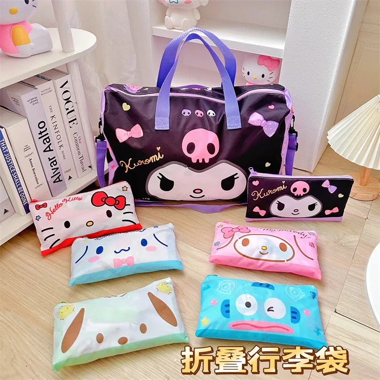 Sanrio Foldable Travel Bag Hello Kitty Cinnamoroll Kuromi Luggage Storage Case Portable Makeup Clothing Packing Bag Girls Gift