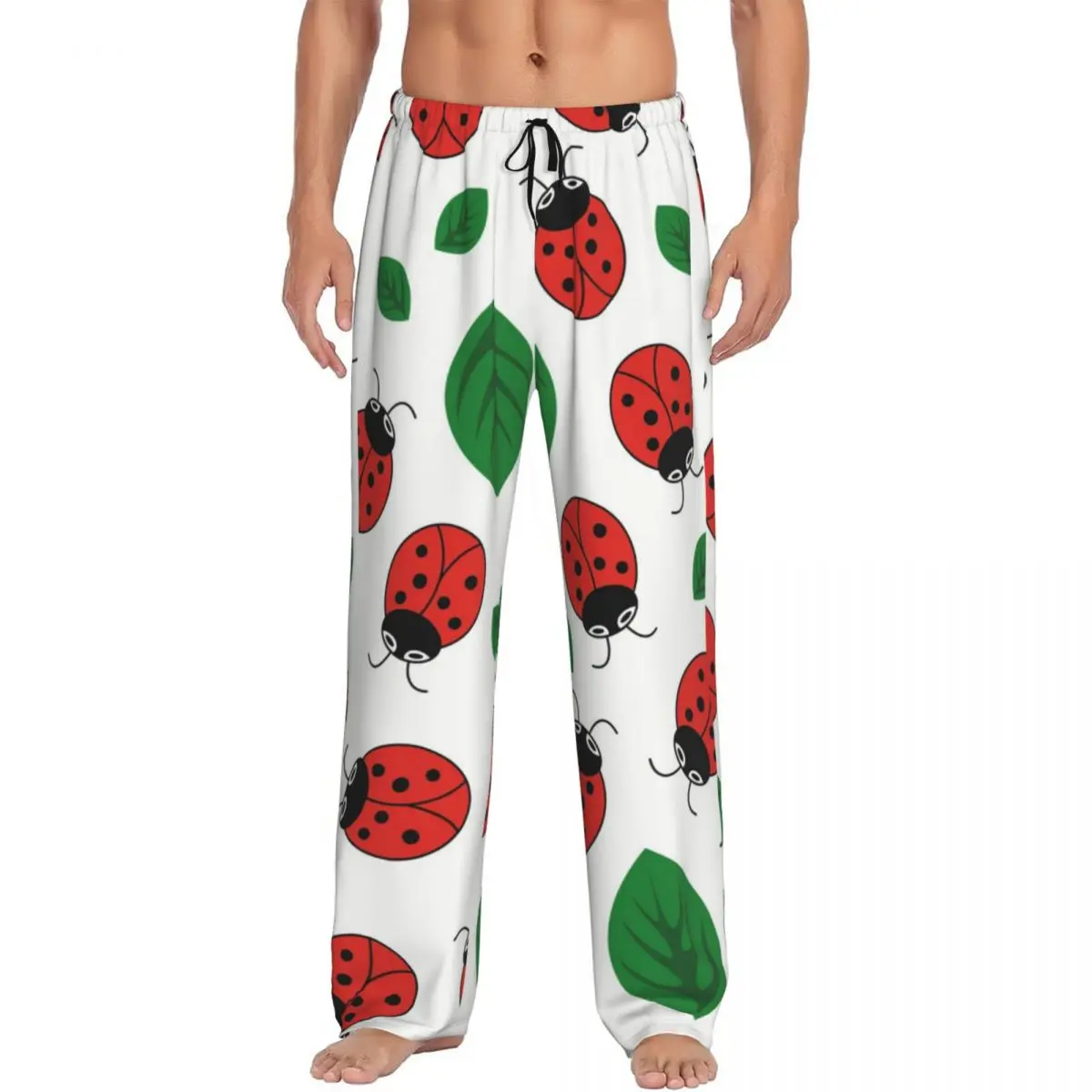 Ladybug With Leaves Men's Casual Pajama Sleeping Pants Lounge Loose Trousers Comfortable Nightwear