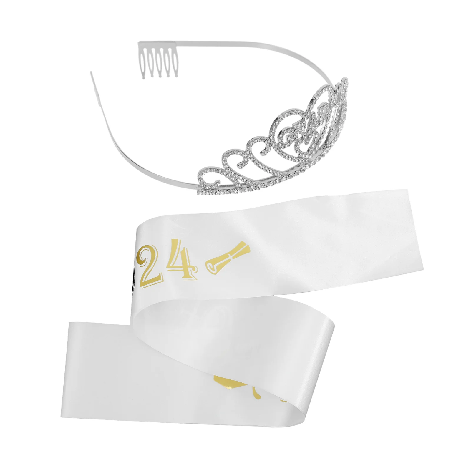 

1 set 1 Set 2024 Crown Set Party Supplies Grad Costume Accessory Decorative Graduates Sash Bachelor Sash Shoulder Strap Tiara