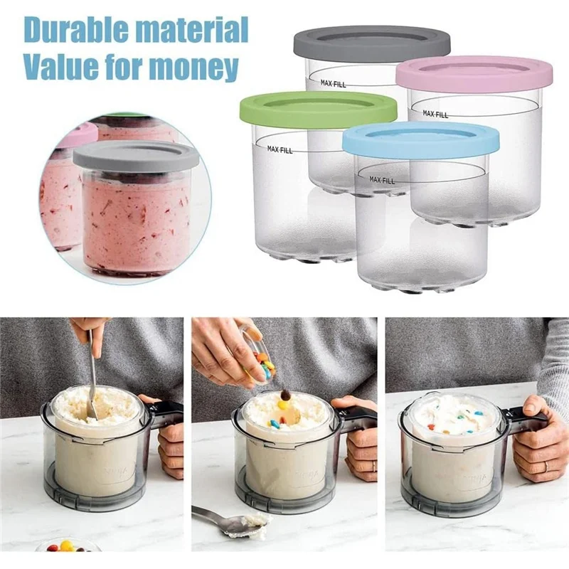 Ice Cream Pints Cup, ไอศกรีมคอนเทนเนอร์พร้อมฝาปิดสําหรับ Ninja Creami Pints NC301 NC300 NC299AMZ Series Ice Cream Maker