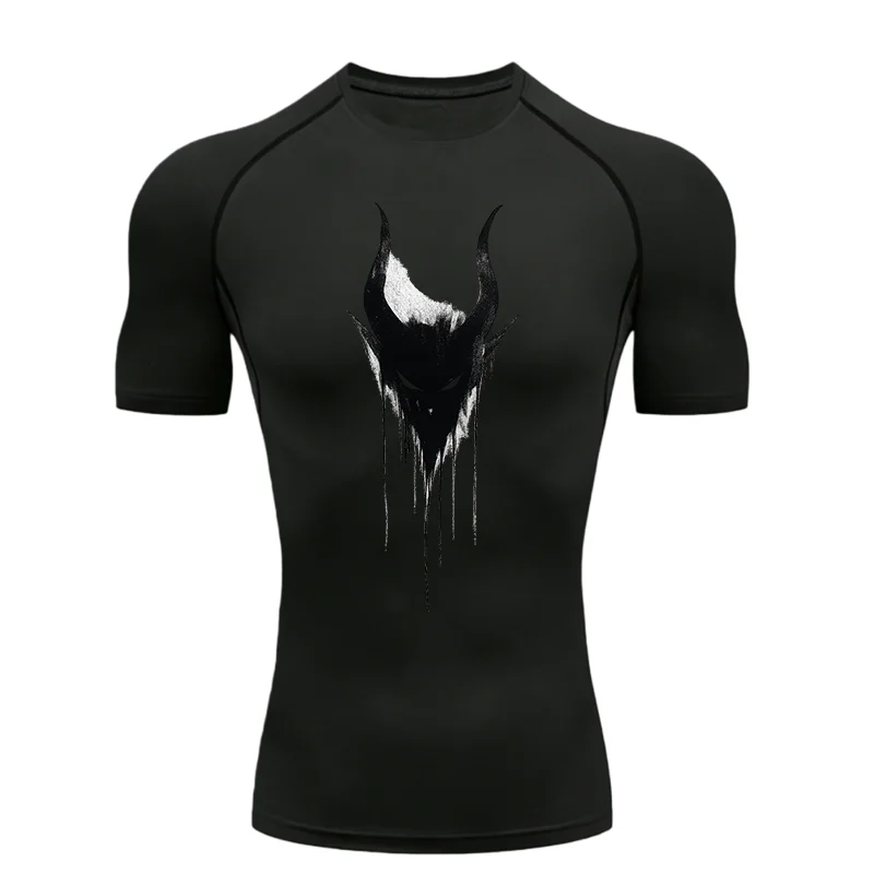 Demon Print 2026 Men's Sports T-shirt Training Fitness Compression Men's Running T-shirt Men's Stretch Gymshark T-shirt