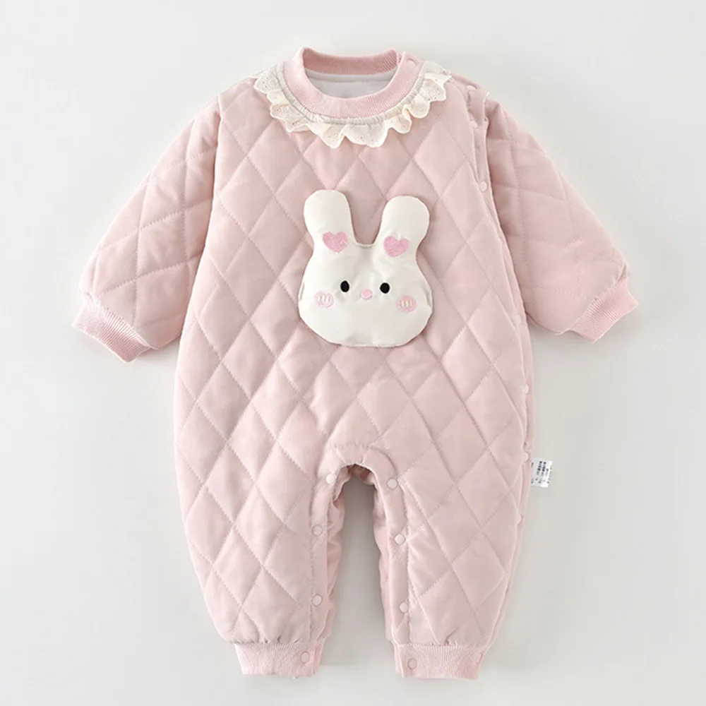 

Теплый стеганый комбинезон для девочки, розовый, на 1 год, для новорожденных, бутик, хит продаж
