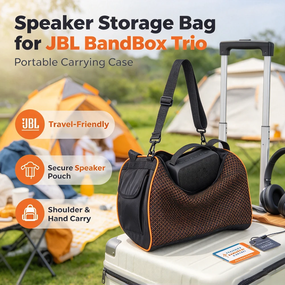 jbl-bandbox-trio用、多機能ポケット付き、パッド入り、防水オックスフォード素材、調整可能な取り外し可能なストラップ付きキャリングバッグ