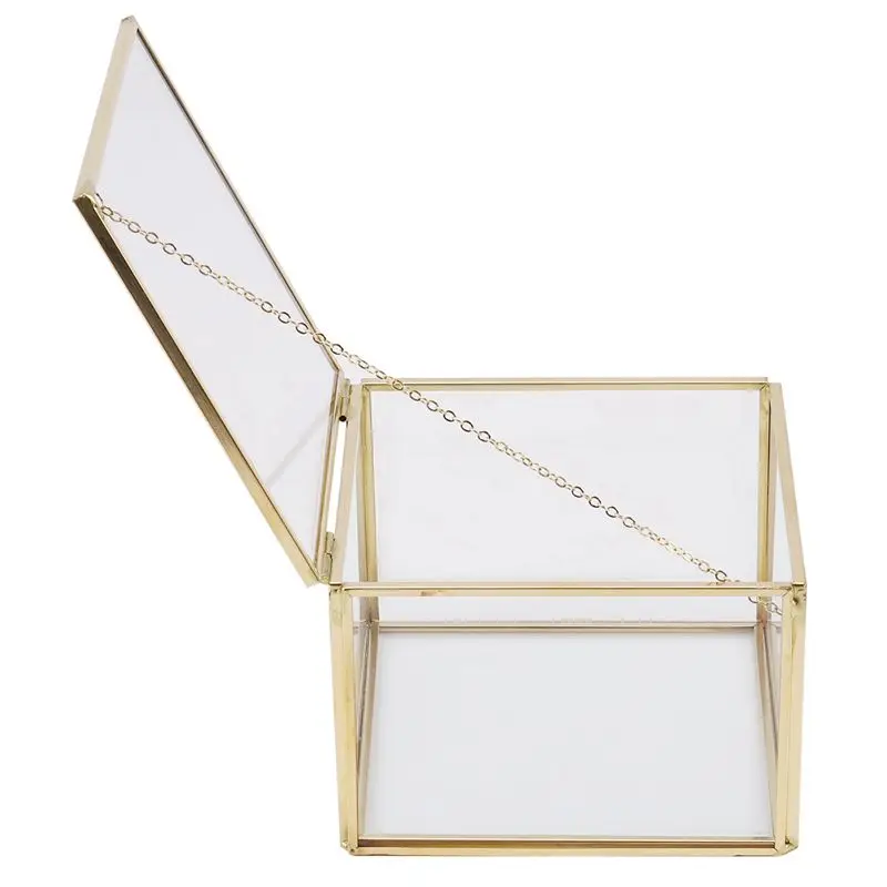 FLYY-4X Quadratische Glas-Schmuckbox mit Geometrischem Design, Spiegel-Schmuckaufbewahrungsbox, Ewige Blumen Dekorationsbox, Handwerkskunst – Detail 6