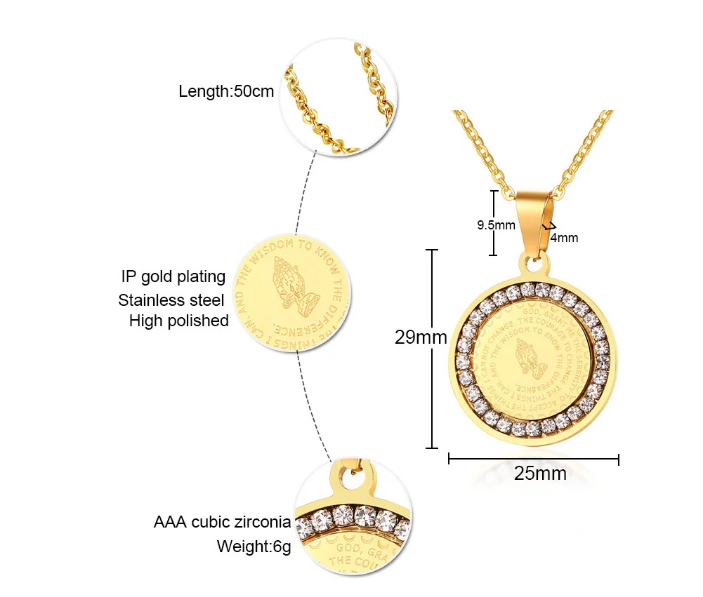 Mprain bow Herren Bibel Vers Gebet cz Halskette christlichen Schmuck Edelstahl beten Hände Münze Medaille Anhänger Halsketten – Detail 1