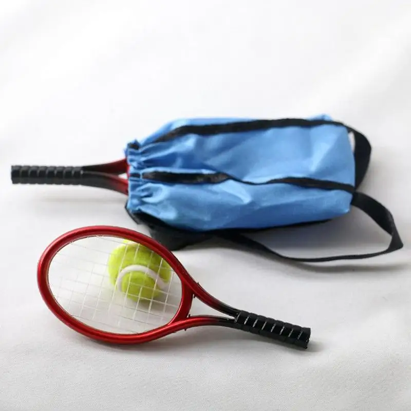Photo Props Gift Creative 4PCS/Set Doll Tennis Racket kits  Simulation Sport Equipment Set Mini Dollhouse Accessories