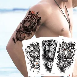 Waterproof Animal Temporary Tattoos for Men Wolf Tiger Skeleton Fake Tattoo Stickers for Women Hand Arm Sleave Body Decoration