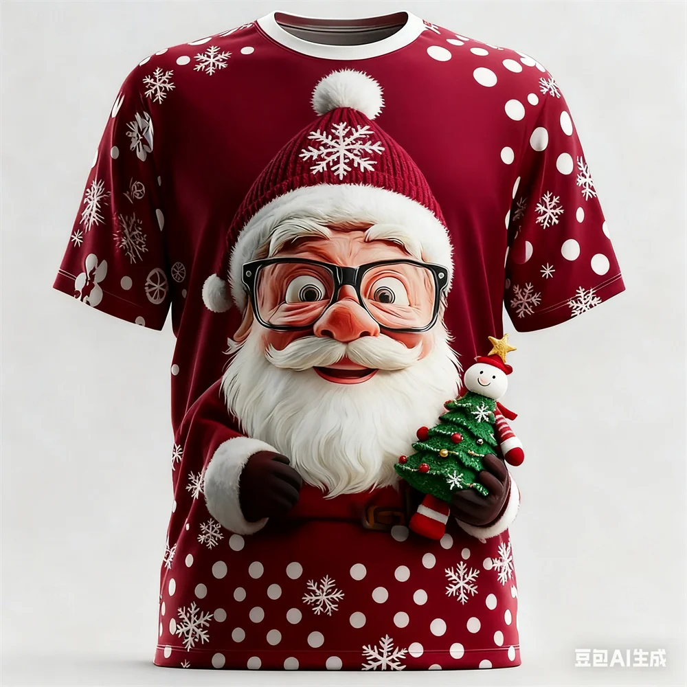 Christmas Men's T-shirt 3D Fun Santa Claus printed Mens women's round neck T-shirt quick-dry t shirt for man Unisex y2k clothing