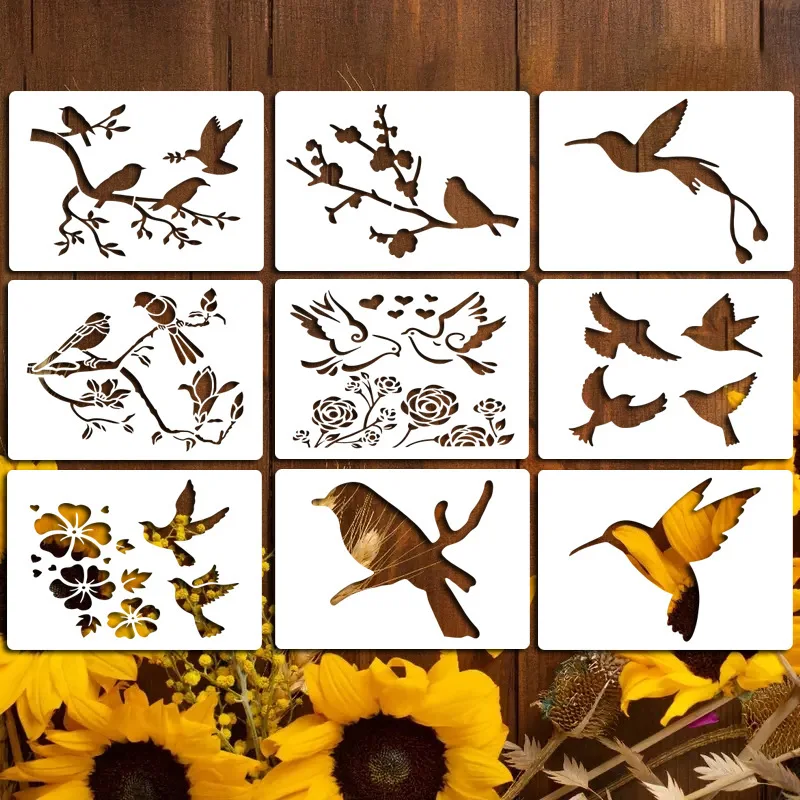 9 Sheets Bird Painting Templates - DIY Animal Art Stencils for Kids & Adults, Drawing Sketching Practice Supplies