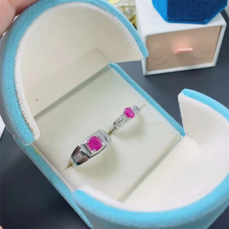 Natuurlijke Birmese Ruby Paar Ring 925 Zilveren Vrouwen Mannen Ring voor Vrouwelijke Bruiloft Verloving Fijne Sieraden Cadeau met Certificaat