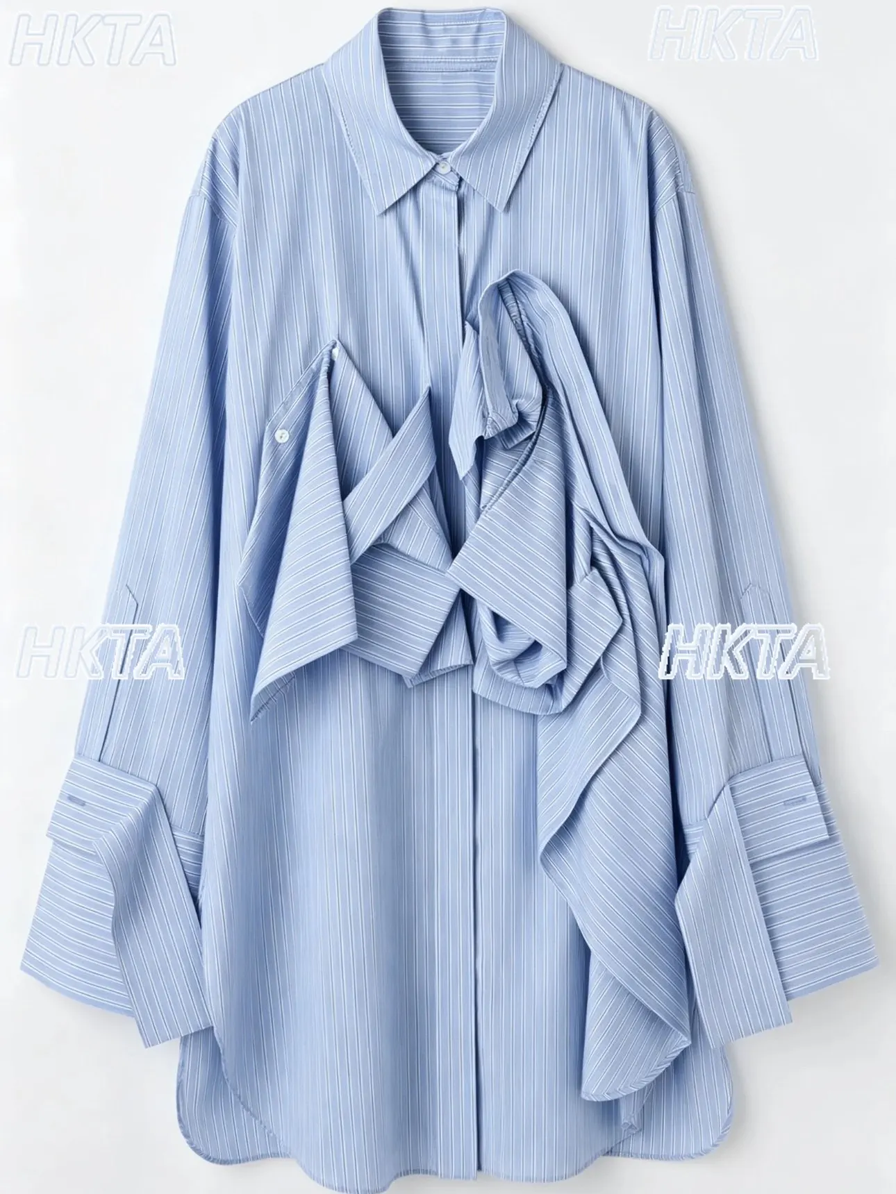 Fashion Trend Japanese Shirts Autumn New Medium and Long Long Sleeve Blouse Three-dimensional Splicing Striped Shirt Womens Tops