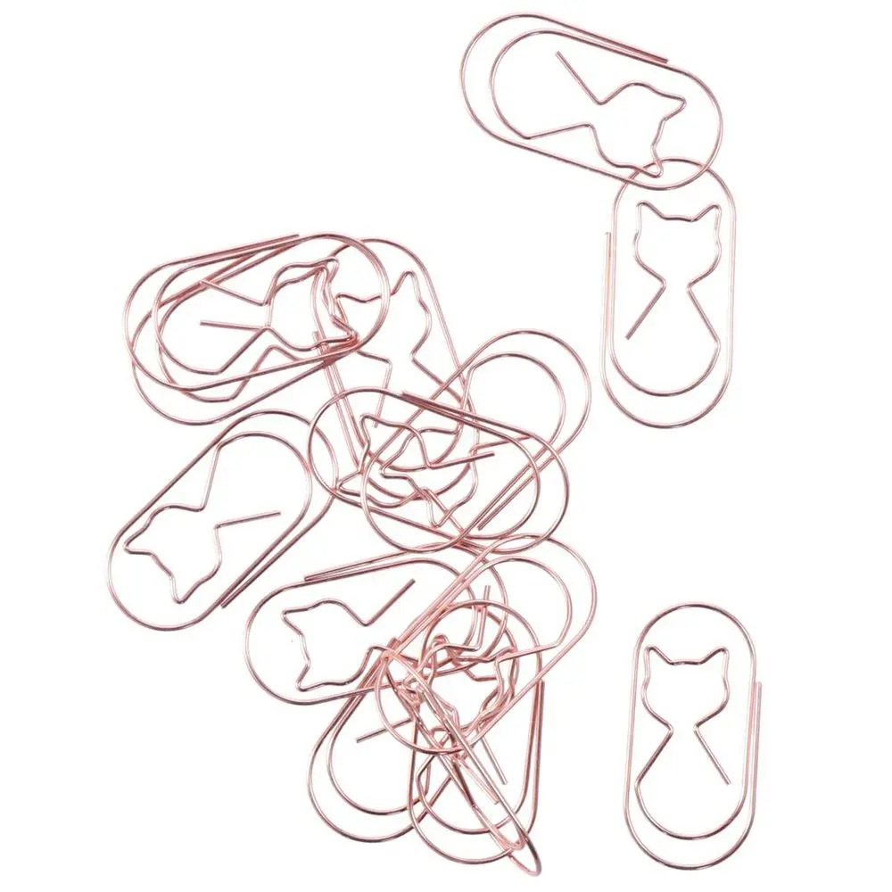 مشابك ورقية من الذهب الوردي ، معدن متين ، رابط كبير ، علامة مرجعية على شكل قطة ، 20 صولًا
