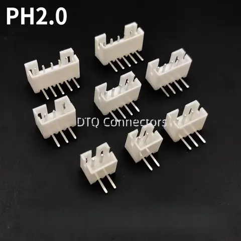 50pcs/LOT PH 2.0 connector male right angle material PH2.0 2mm Pitch Connectors Leads 2 3 4 5 6 7 8 9 10 11 12 pin Heade