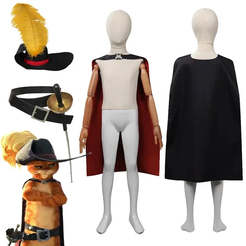 

Кошка Фехтовальщик Косплей Детская Фэнтезийная Шляпа Плащ Аниме Мультфильм Кот Сапоги Ролевая Игра Фантазия Костюм Дети Хэллоуин