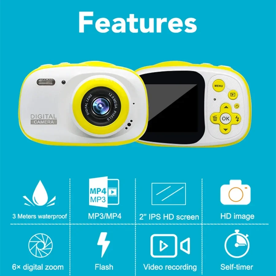 Mini Digital Camera Kids Toy Camera 2 Inch HD Screen Waterproof Photo Camera Toys For Kids Girls Baby Birthday Gift