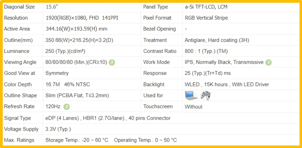 LP156WFJ-SPB1 LP156WFJ SPB1 15.6 inch Laptop Display LCD Screen No-touch Slim IPS Panel FHD 1920x1080 EDP 40pins 120Hz