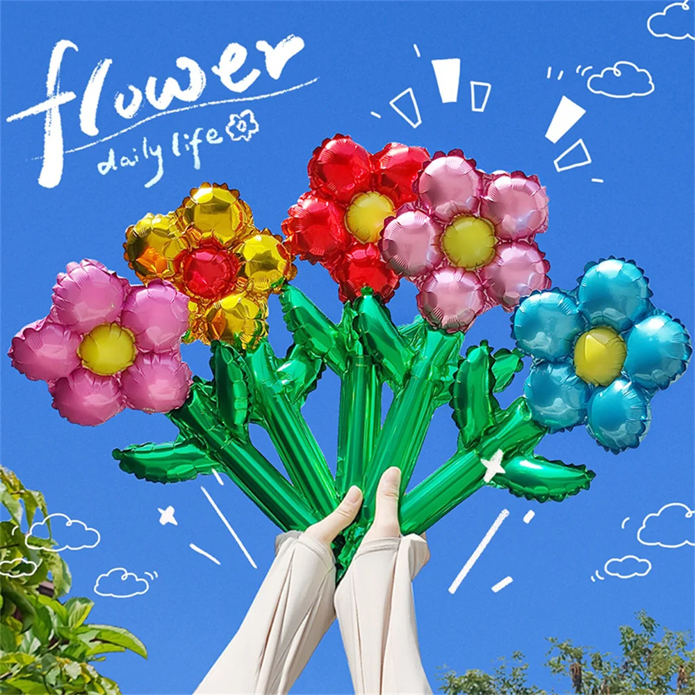 

20pcs Green Leafy Flowers Five-Petal Flowers Aluminum Foil Balloon Birthday Kids Valentine's Day Party Wedding Home Decorations