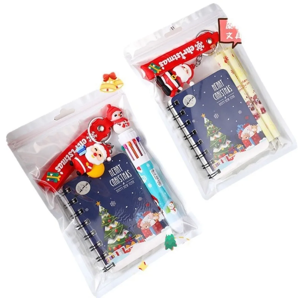 Perfect 3-in-1 Christmas Stationery Set Gel Pen Decorative Keychain Notebook Pen Set Santa Snowflake Holiday Gift Set For