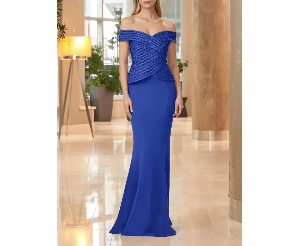 

Индивидуальные синие платья для матери невесты 2026 года: элегантное вечернее платье с открытыми плечами для женщин, роскошное официальное платье для вечеринки