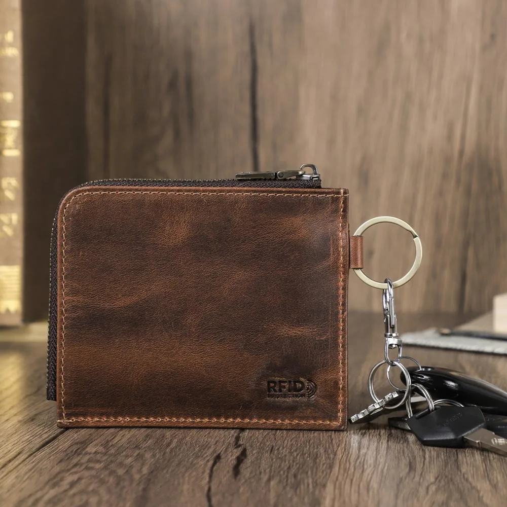 2026 New Fashion Leather Men Short Wallets Full Grain Leather Mini Wallet Key Chain AirTag Card Holder Coin Purses Simple Design