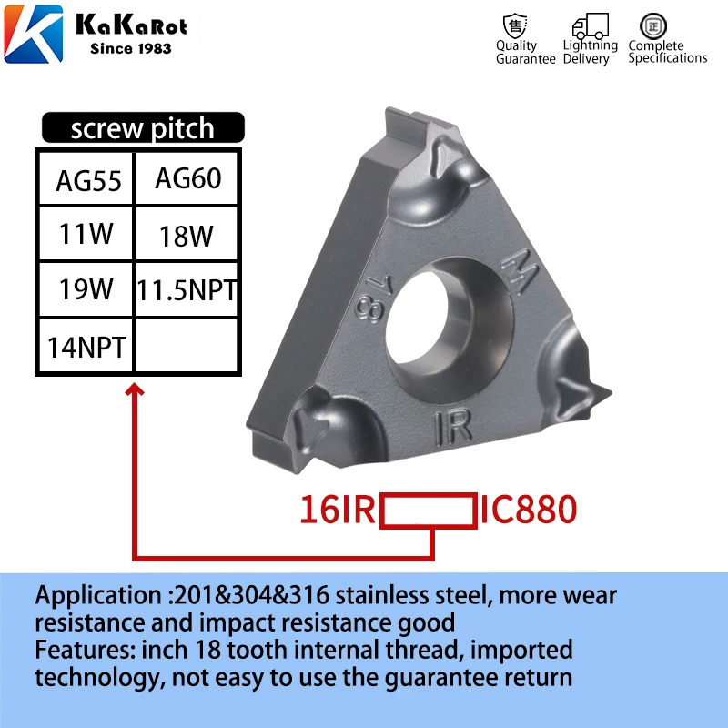 KaKarot MMT16IR AG55 AG60 18W 11W NPT Carbide Insert Thread Turning Tool Insert untuk SER CNC Lathe SER/SEL Stainless-Steel