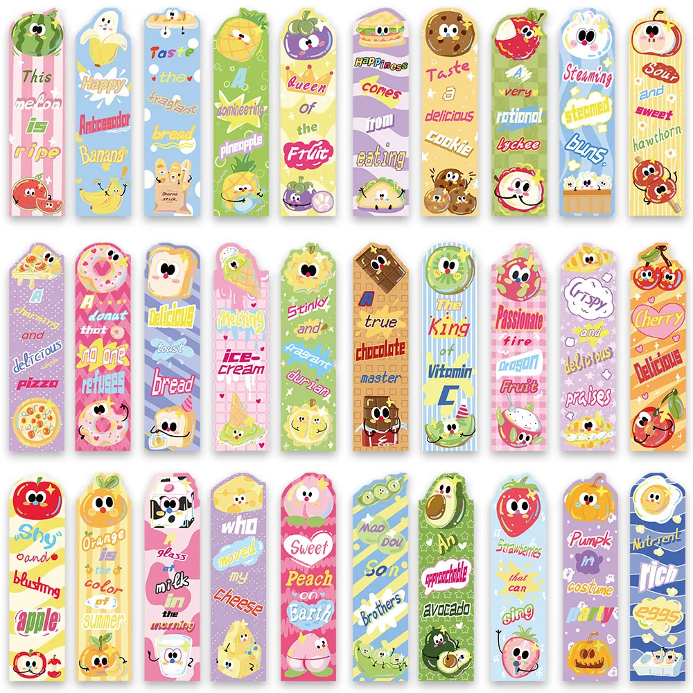 30pcs Funny Cute Cartoon Food Paper Bookmark For Students DIY Book Club Readers Page Marker Library Office Page Marking