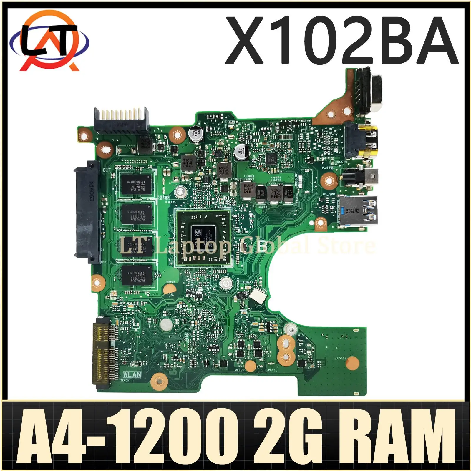 Placa-mãe do portátil para ASUS, X102BA, F102BA, F102BA, A4-1200, 2GB RAM, teste OK