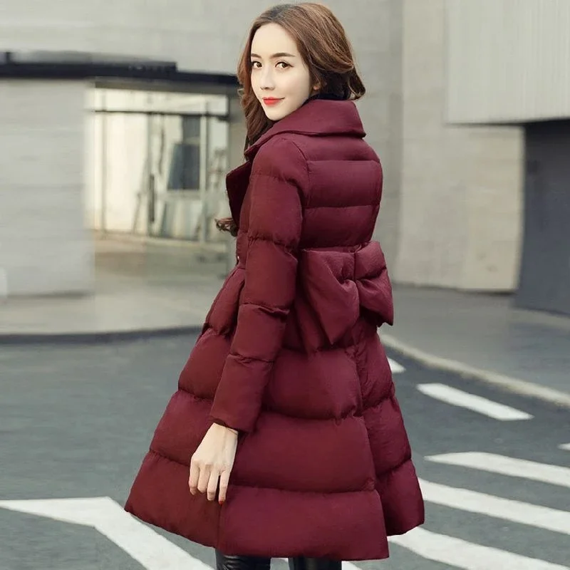 

Heavyweight Winter Coat Women's Korean Style 2025 New Arrival Slimming Waist Tie Bow Warmth Retention Thickened Coat