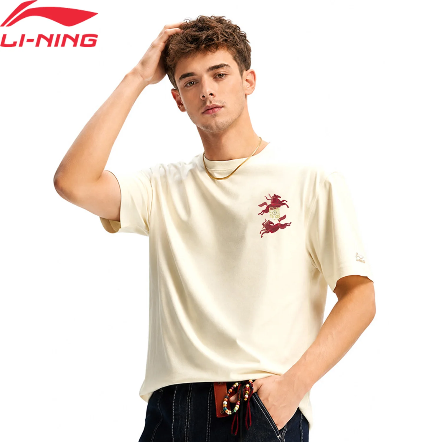 Li-Ning Men's Sports Style T-shirts LN COOL 75%Cotton 25%Polyester Regular Fit Crew Neck LiNing Stylish Casual Pullover AHSW017