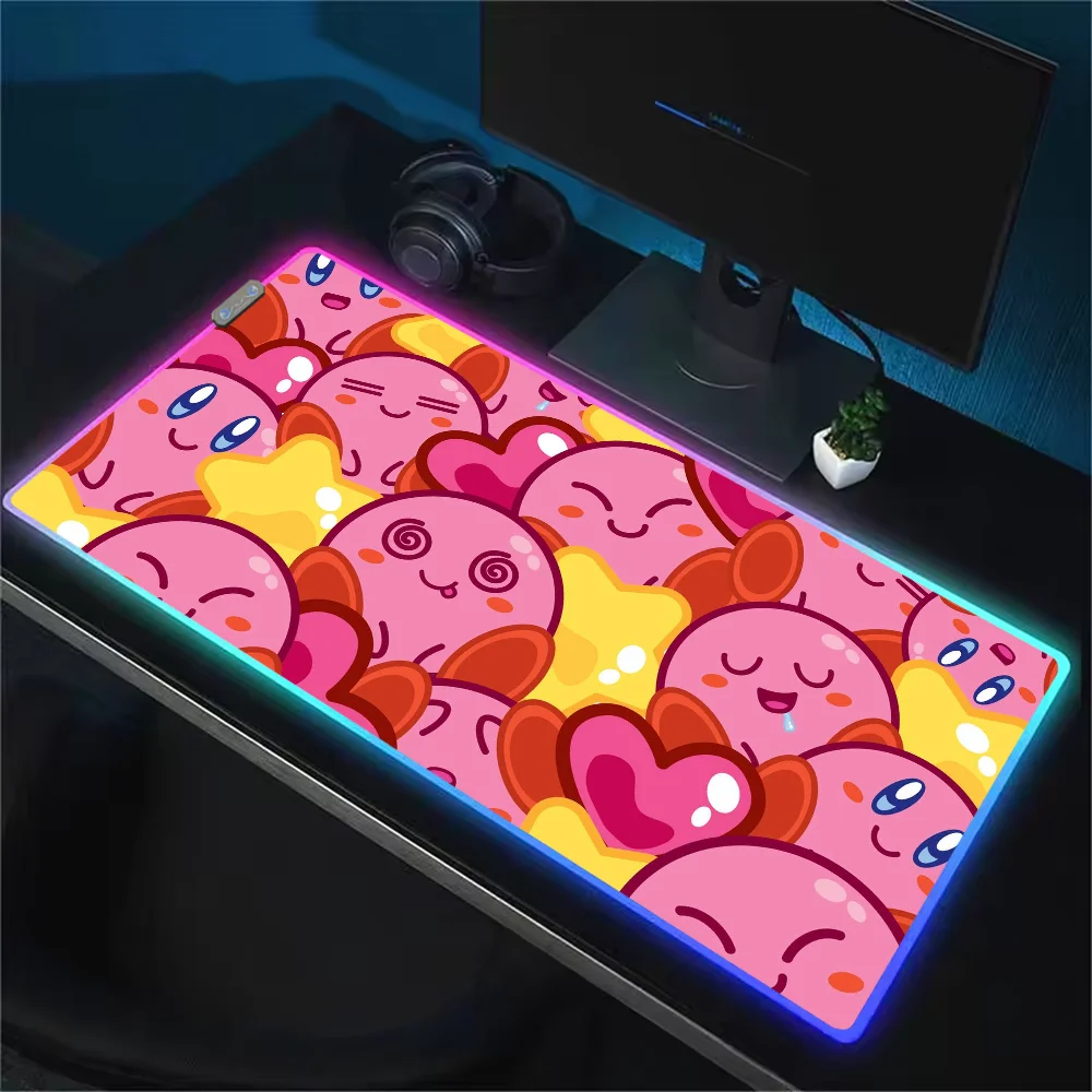 وسادات ماوس للألعاب وسادة ماوس LED وسادات طاولة مطاطية بإضاءة خلفية لسطح المكتب كارتونية لطيفة XXL RGB مكتب K-K-K-Kirbys Micro USB
