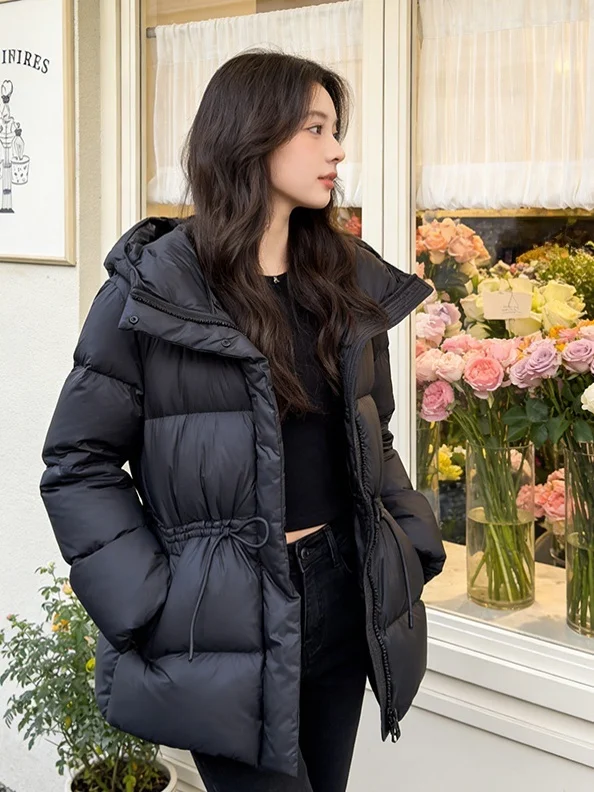 

Зимняя утепленная хлопковая куртка-пуховик в корейском стиле с капюшоном и утяжкой на талии, антивозрастная верхняя одежда