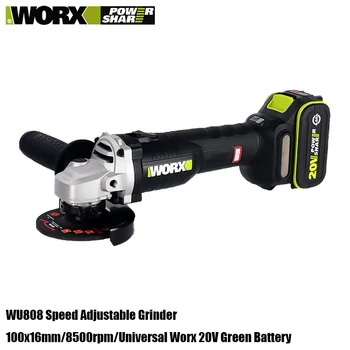 WORX Angle Grinder WU808 20v 100x16mm 8500rpm Brushless Adjuastable for Polishing Cutting Sander Working Share Green Battery