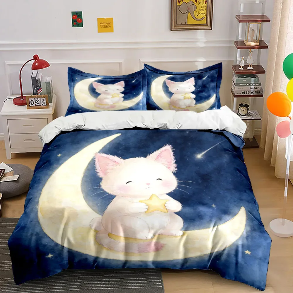 "Moon Cat Starry Night Decor" Soft Comfortable Duvet Cover Bedding Set Included 1*Duvet Cover & 2*Pillowcases, gift view 4