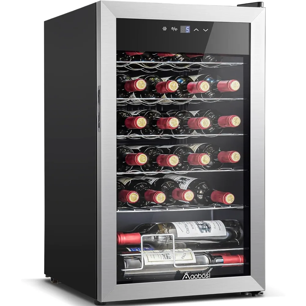 Refrigerador do vinho com aço inoxidável temperado porta de vidro, Compressor Wine Cooler, 24 garrafas, vermelho