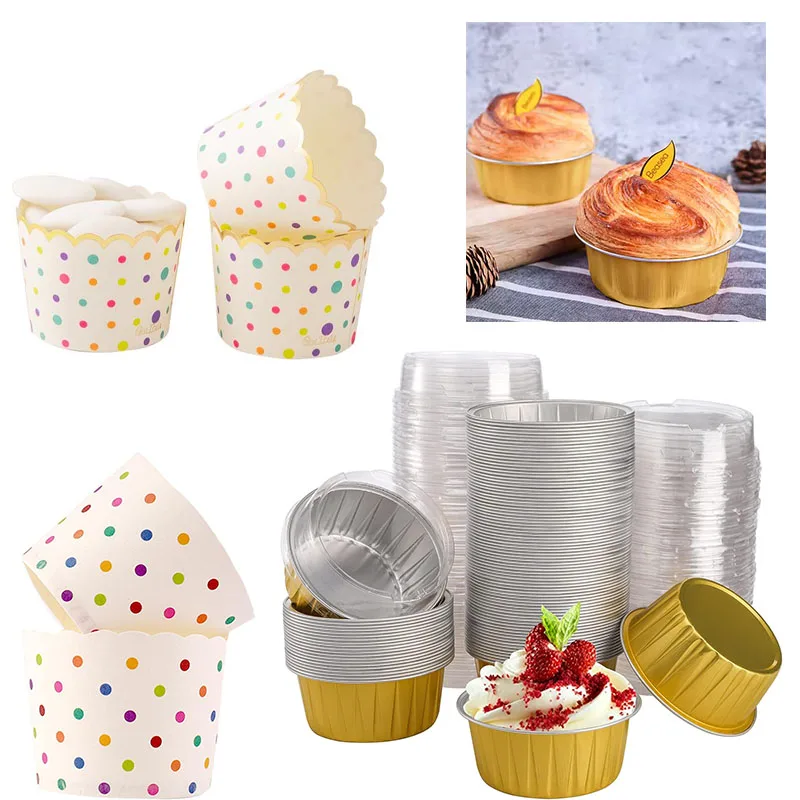 

Disposable Baking Cups with Lids Aluminum Foil Cupcake Liners Colorful Polka Dot Paper Muffin Holders Round Cupcake Molds